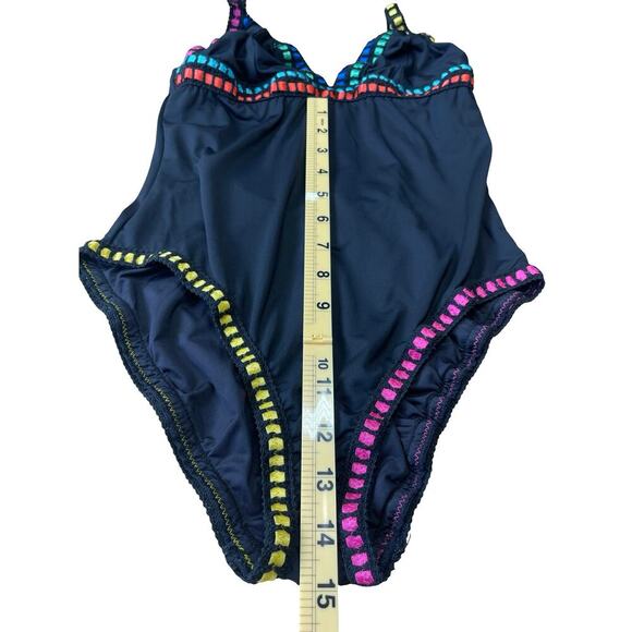La Blanca V Neck Black Rainbow One Piece Swimsuit Threading Along - Size 4 - Picture 9 of 14